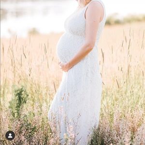 White lace PinkBlush Maxi Maternity Dress